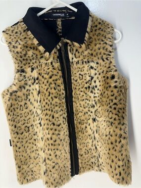 Outerwear by Lisa Tan and Black Faux Leopard Fur Vest